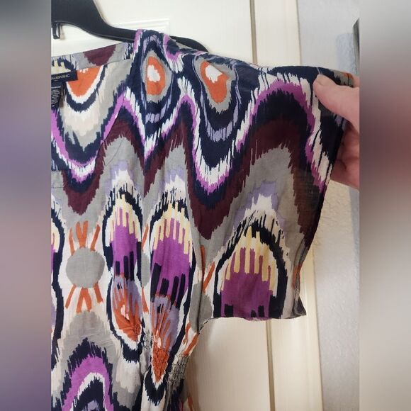 Banana Republic M SILK Blend Abstract Print Cold Shoulder Women’s Top Blouse - Picture 6 of 7